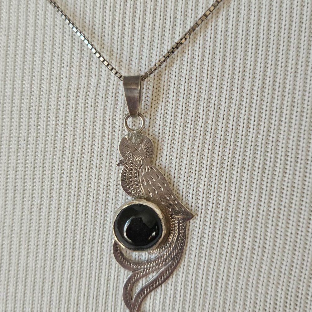 Vintage Sterling Silver Phoenix with Black Oynx - Picture 2 of 5